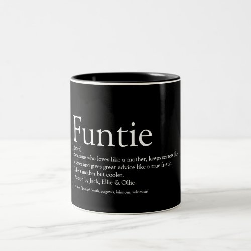 Fun Black and White Funtie Aunt Auntie Definition Two_Tone Coffee Mug
