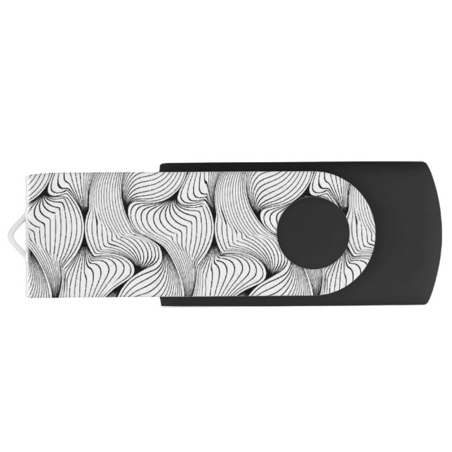 Fun Black and White Interwoven Lines Flash Drive (Back)