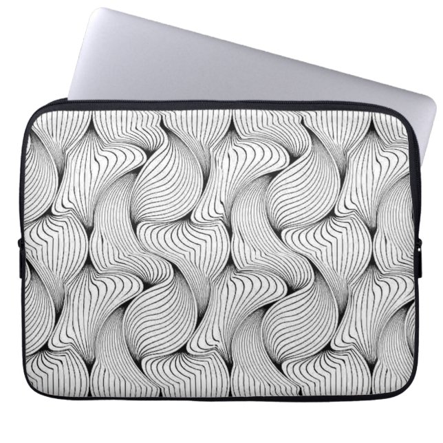 Fun Black and White Interwoven Lines Laptop Sleeve (Front)