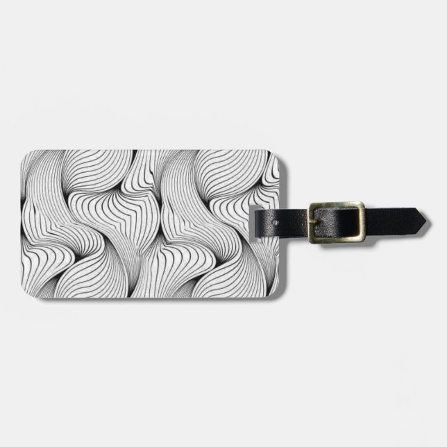 Fun Black and White Interwoven Lines Luggage Tag (Front Horizontal)