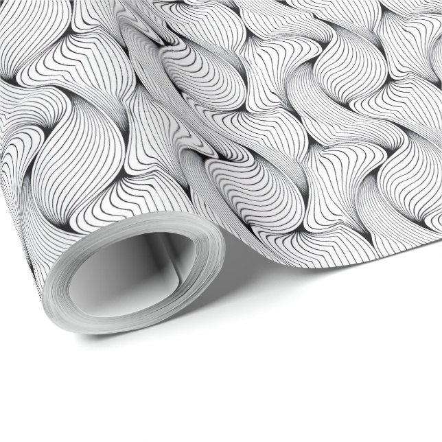 Fun Black and White Interwoven Lines Wrapping Paper (Roll Corner)