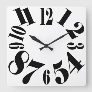 Fun Black and White Large Numbers Square Wall Clock