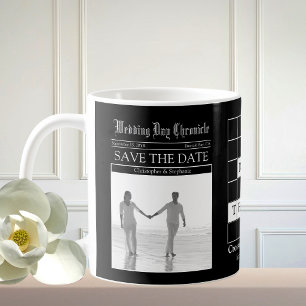 Fun Black and White Newspaper Save the Date Coffee Mug