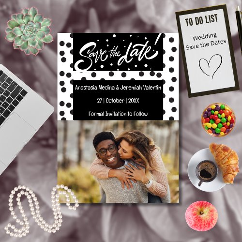 Fun Black and White Polka Dot Wedding Save The Date