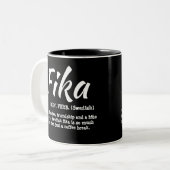 Fun Black and White Swedish Fika Definition Two-Tone Coffee Mug (Front Left)