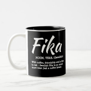 Fun Black and White Swedish Fika Definition Two-Tone Coffee Mug