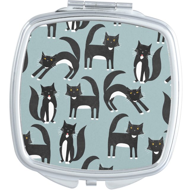 Fun Black and White Tuxedo Cat Compact Mirror (Fun black and white tuxedo cat compact mirror for animal lovers)