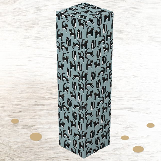 Fun Black and White Tuxedo Cat Wine Box (Black and white Tuxedo Cat pattern wine gift box)