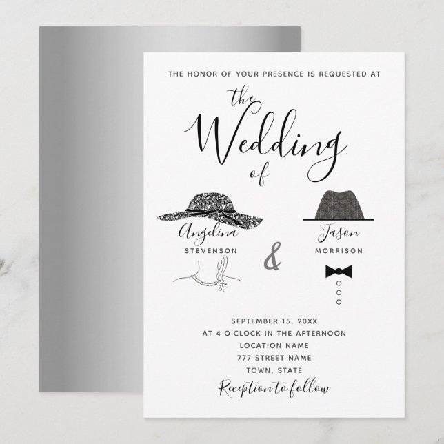 Fun Black and White Wedding Invitation (Front/Back)