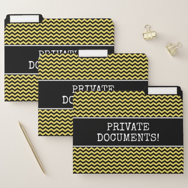 Fun Black and Yellow Novelty "PRIVATE DOCUMENTS!" File Folder (Set)