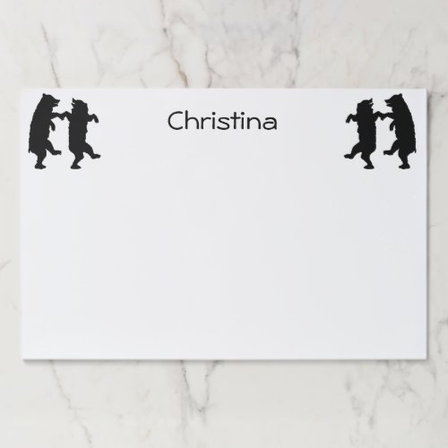 Fun Black Bear Silhouettes Dancing on White Paper Pad