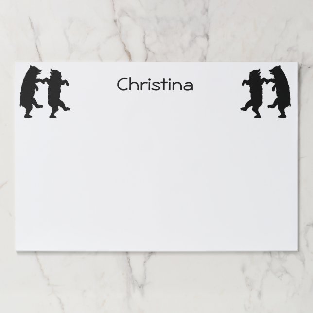 Fun Black Bear Silhouettes Dancing on White Paper Pad (Front)