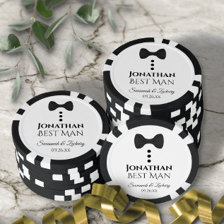 Fun Black Bow Tie & Buttons Best Man Wedding Poker Chips at Zazzle