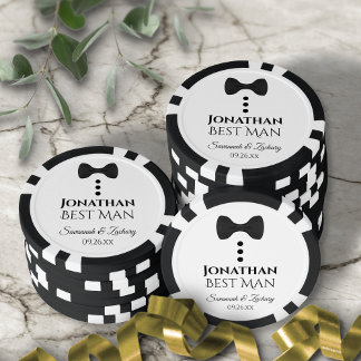 Fun Black Bow Tie & Buttons Best Man Wedding Poker Chips