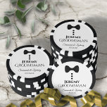 Fun Black Bow Tie & Buttons Groomsman Wedding Poker Chips<br><div class="desc">These fun poker chips are designed as a gift for the groomsmen at your wedding. The cute design features a black bow tie with three black buttons. There is room for his name, the title "Groomsman" the names of the couple and wedding date. Wonderful way to thank him for being...</div>