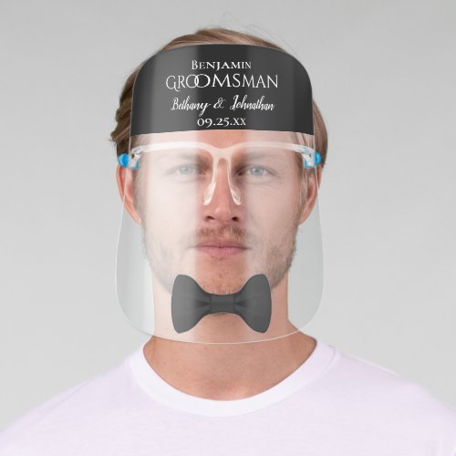 Fun Black Bow Tie Groomsman Wedding Face Shield