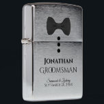 Fun Black Bow Tie Tuxedo Groomsman Wedding Favor Zippo Lighter<br><div class="desc">These fun lighters are designed as wedding favors for your groomsmen. They feature a classy yet cute design with a black bow tie and three buttons, made to look a bit like a tuxedo. Wonderful keepsake or memento, and a great way to thank him for being a part of your...</div>