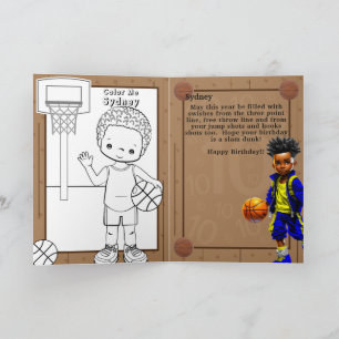 Fun Black Boy Basketball Coloring Page Birthday Card