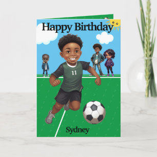 Fun Black Boy Soccer Secret Message Happy Birthday Card