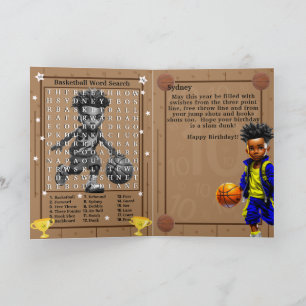 Fun Black Boys Basketball Word Search Birthday Card