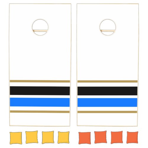 Fun Black Bright Blue Bottom Edge Racing Stripes Cornhole Set