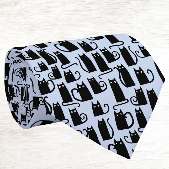 Fun Black Cat Blue Neck Tie (Fun kitty cat neck tie for pet and animal lovers)
