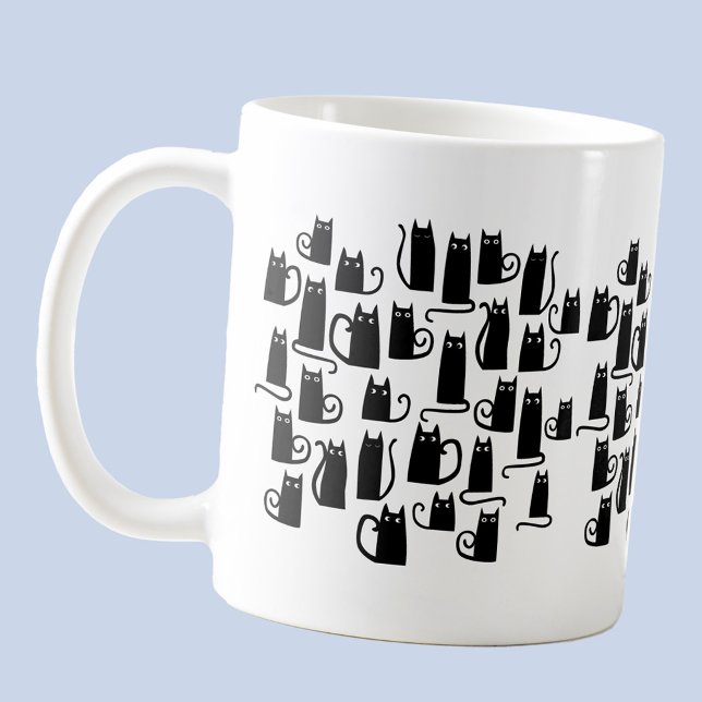 Fun Black Cat Coffee Mug (Black cat fun quirky pattern coffee mug)