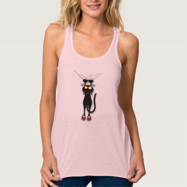 Fun Black Cat Falling Down Fit Racerback Tank Top (Front)