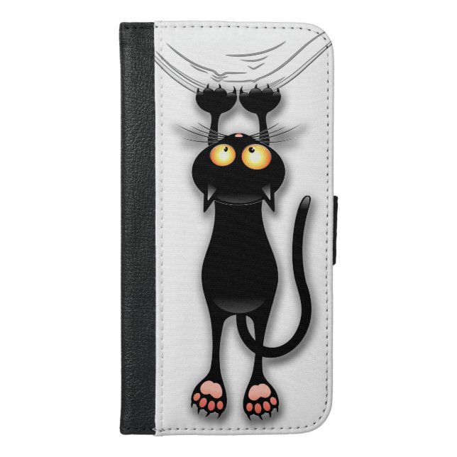 Fun Black Cat Falling Down iPhone Wallet Case (Front)