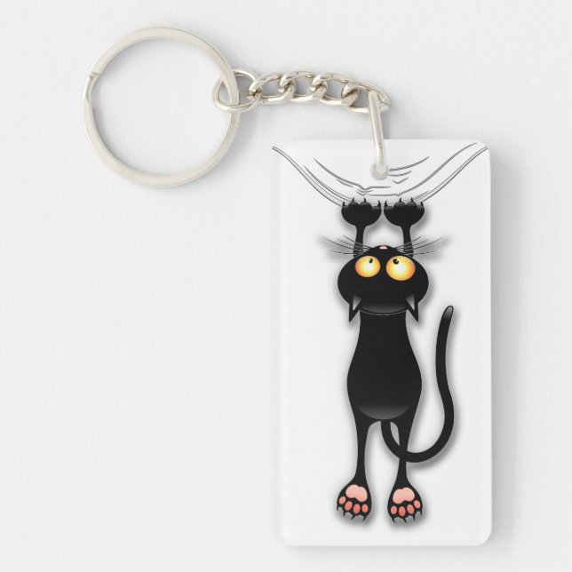 Fun Black Cat Falling Down Keychain (Front)