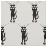 Fun Black Cat Falling Down Linen Fabric