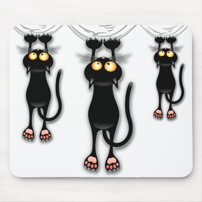 Fun Black Cat Falling Down Mousepad (Front)