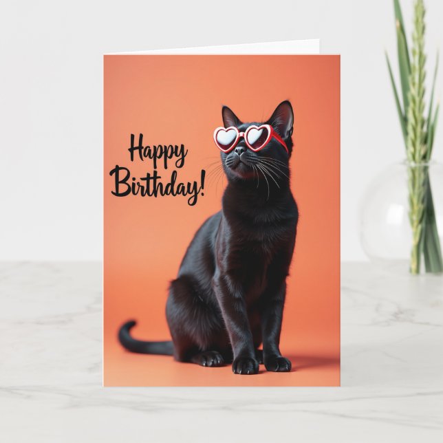 Fun Black Cat Glasses Card (Front)