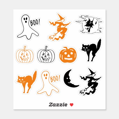 Fun black cat jack o lantern ghost witch Halloween Sticker
