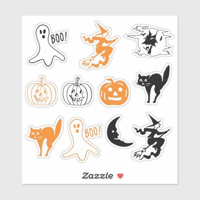 Fun black cat jack o lantern ghost witch Halloween Sticker (Sheet)