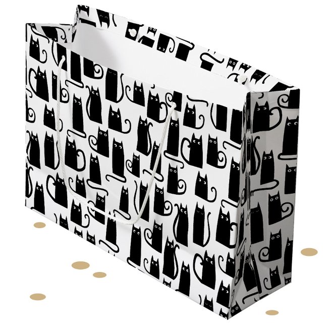 Fun Black Cat Large Gift Bag (Fun lucky black cat pattern gift bag for animal lovers)