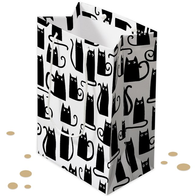 Fun Black Cat Medium Gift Bag (Fun lucky black cat pattern gift bag for animal lovers)