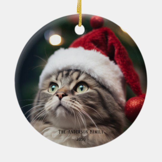 Fun Black Cat Meowy Christmas Tree Ceramic Ornament (Back)