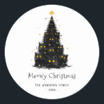 Fun Black Cat Meowy Christmas Tree Classic Round Sticker<br><div class="desc">This fun 'Meowy Christmas' sticker is perfect for cat lovers! A Christmas tree made of cute black cats with glowing yellow eyes is topped with a golden star. The white background and playful design give it a retro, whimsical yet modern feel, making it a great sticker for those who enjoy...</div>