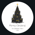 Fun Black Cat Meowy Christmas Tree Classic Round Sticker<br><div class="desc">This fun 'Meowy Christmas' sticker is perfect for cat lovers! A Christmas tree made of cute black cats with glowing yellow eyes is topped with a golden star. The white background and playful design give it a retro, whimsical yet modern feel, making it a great sticker for those who enjoy...</div>