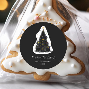 Fun Black Cat Meowy Christmas Tree Classic Round Sticker