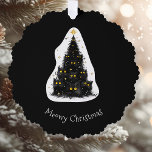 Fun Black Cat Meowy Christmas Tree Ornament Card<br><div class="desc">This fun 'Meowy Christmas' ornament card is perfect for cat lovers! A Christmas tree made of cute black cats with glowing yellow eyes is topped with a golden star. The bold black background and playful design give it a retro, whimsical yet modern feel, making it a great ornament card for...</div>
