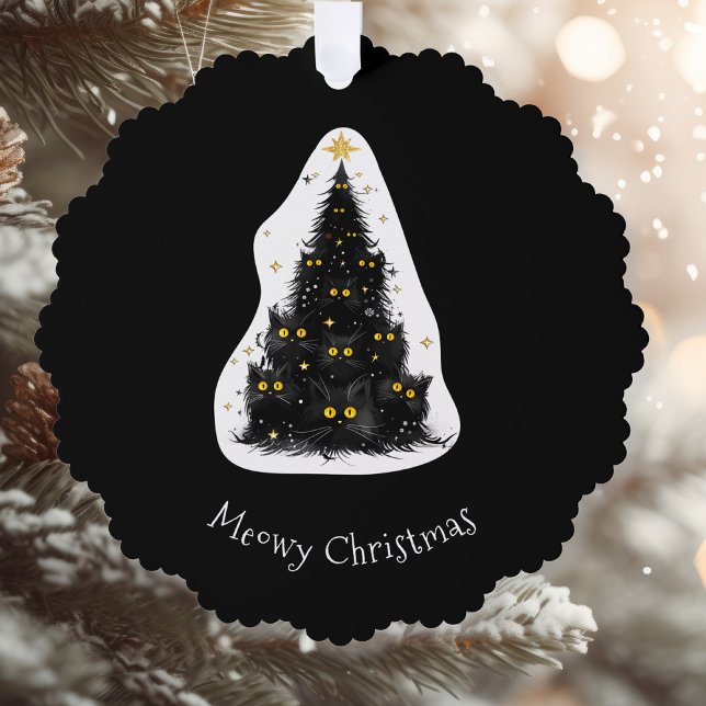 Fun Black Cat Meowy Christmas Tree Ornament Card (Creator Uploaded)