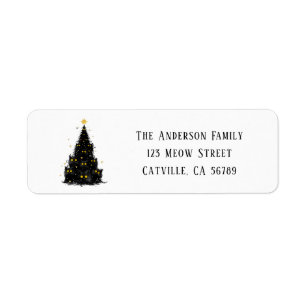 Fun Black Cat Meowy Christmas Tree Return Address Label