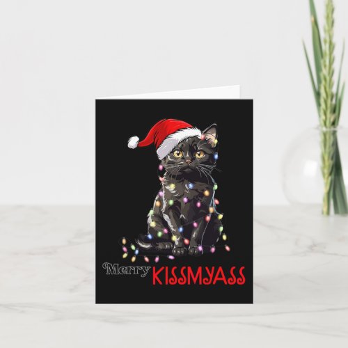 Fun Black Cat Merry Kissmyass Xmas Pajamas Chritsm Card