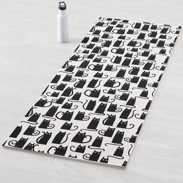 Fun Black Cat Pattern Yoga Mat (Fun Black Cat yoga mat for animal lovers)