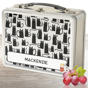 Fun Black Cat Personalized Custom Name Metal Lunch Box