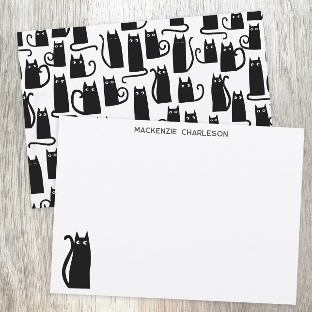 Fun Black Cat Personalized Stationery Note Card (Fun back cat design personalized custom name note cards)