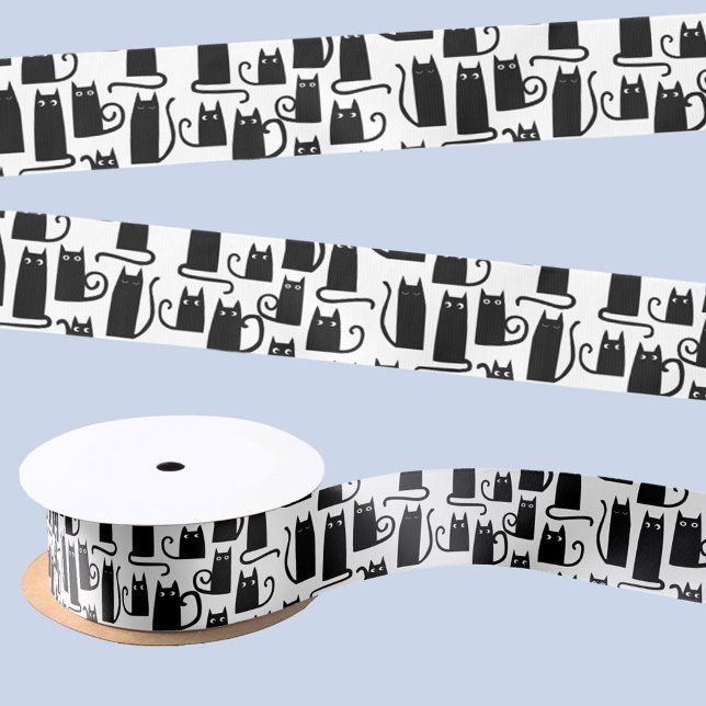 Fun Black Cat Satin Ribbon (Fun black cat pattern satin ribbon)
