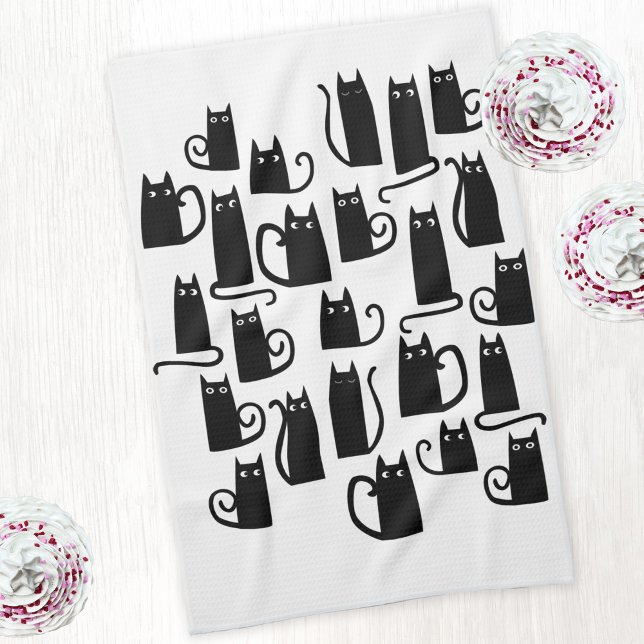Fun Black Cats Kitchen Towel (Fun black cats kitchen tea towel)